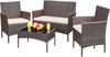 4 Piece Wicker Patio Set With Glass Table Beige Cushions