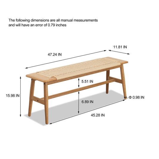 Woven Cane & Oak Dining Bench