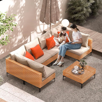 5-Piece Outdoor Patio Sectional Sofa Set, Salmon Orange