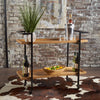 Industrial Rolling Bar Cart with Wood Shelves