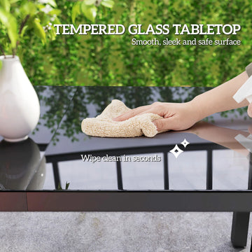 59" Aluminium Outdoor Dining Table for 6, Glass Top, Grey