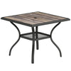 Square Outdoor Dining Table with Umbrella Hole & Shelf — Seats 4, Gray