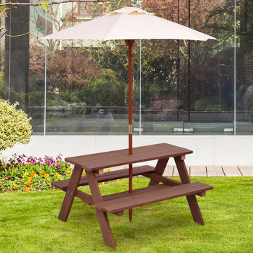 Kids' Fir Wood Picnic Table with Detachable Umbrella
