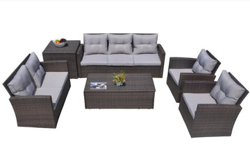 Rattan Patio Sofa Set — 6 Piece