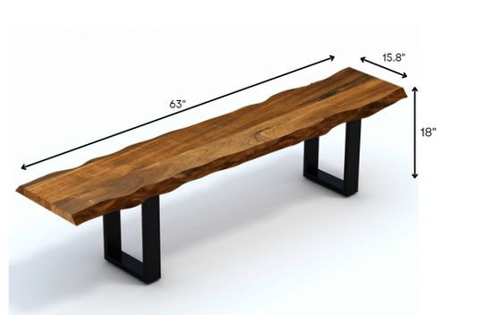 63inches Live Edge Acacia Wood Bench with Black Metal Legs