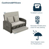 Wicker Double Chaise Lounge — two-person reclining wicker loungers with cushions and middle table