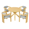 5-Piece Round Acacia Wood Outdoor Dining Set with 4 Armchairs