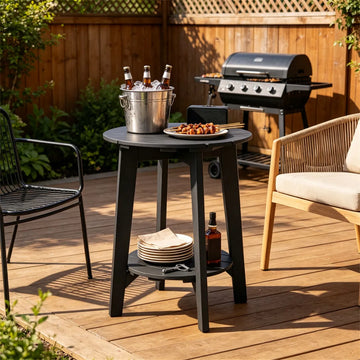 2-Tier Eucalyptus Wood Outdoor Side Table, Black