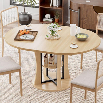 Natural Oak Extendable Round Dining Table Furniture-0