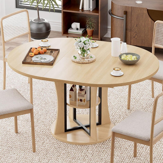 Natural Oak Extendable Round Dining Table Furniture-0