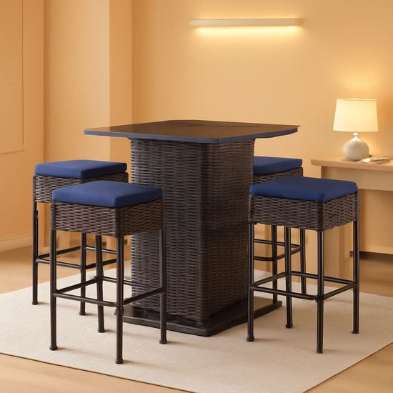 5 Piece Outdoor Bar Set Navy Blue Bar Height Table Storage-0