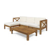 5-Piece Acacia Wood Outdoor L-Shaped Sofa Set with Ottoman