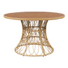 Round Acacia Wood & Wicker Outdoor Dining Table, Teak Finish