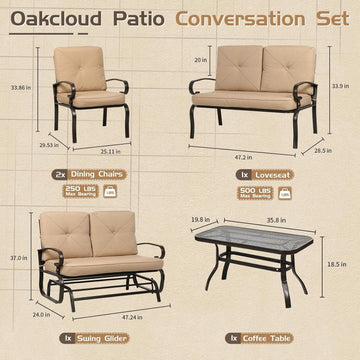 Five Piece Outdoor Metal Patio Conversation Set