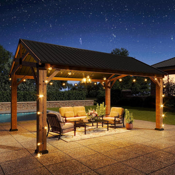 12x16 Cedar Hardtop Gazebo with Weatherproof Gable Roof