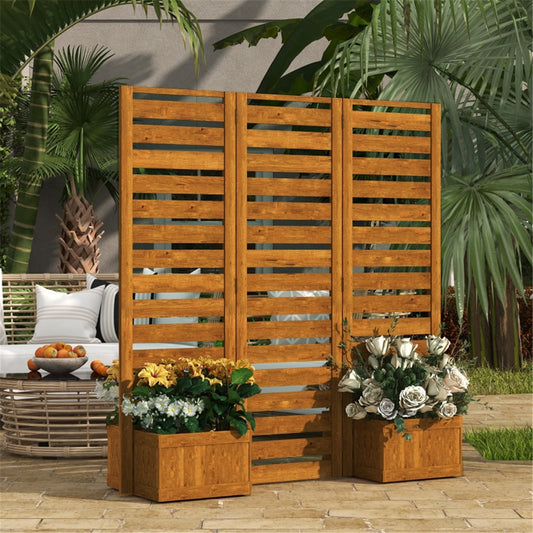 Hinged Privacy Screen with 4 Elevated Corner Planters