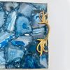 Blue Agate Serving Tray With Brass Handles