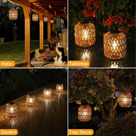 Solar Rattan Lanterns — Set of 2 — gallery image 4