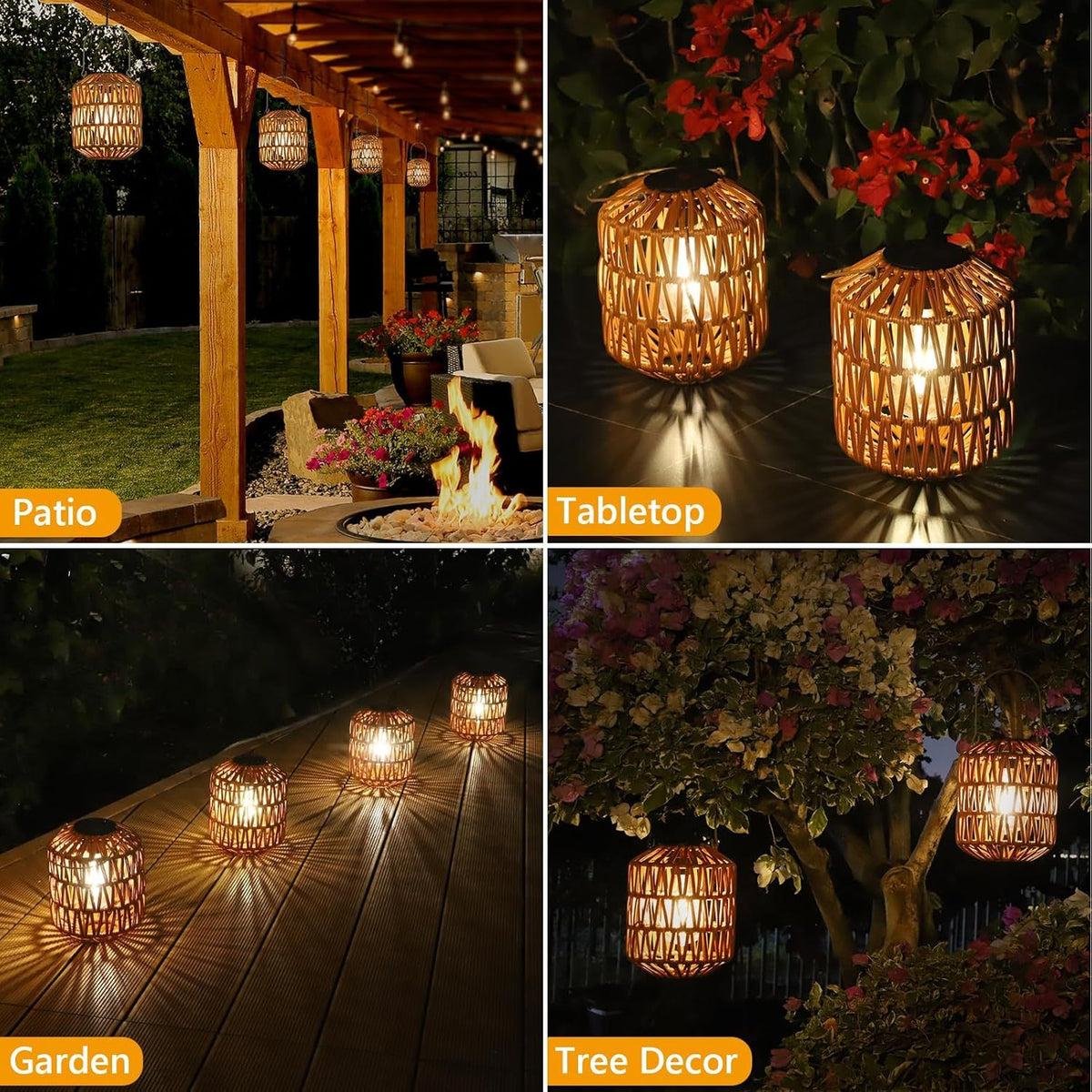 Solar Rattan Lanterns — Set of 2 — gallery image 4