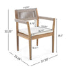 Braided Acacia Wood Outdoor Dining Chairs Set Of 4 -Teak Look With Beige Rope & Cream Cushions, Armrests -All-Weather Patio Furniture For Garden, Poolside, And Backyard  Durable & Stylish