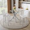 Glass-Top Bar Table & 2 White PU Leather Stools