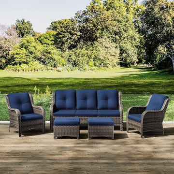 5-Piece Wicker Patio Furniture Set with Cushions