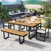 6-Piece Outdoor Dining Set, Acacia Wood, 1 Table With 4 Chairs & 1 Bench For 6-7 Person, Comfortable Cushions On Chairs, Adjustable Feet, For Patio, Garden, Backyard Dining, Beige Cushion
