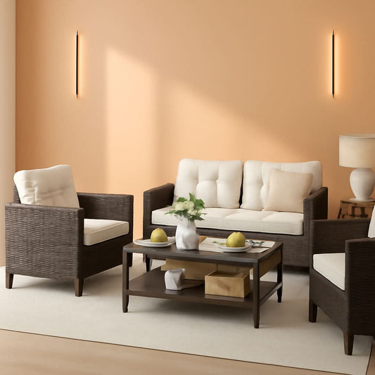 4-Piece Rattan Patio Conversation Set with Beige Cushions