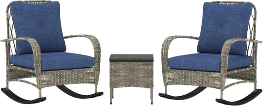 Three-Piece Wicker Patio Bistro Set with Rocking Chairs