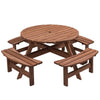 8-Person Circular Fir Wood Picnic Table with 3 Benches, Gray