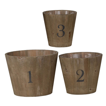 Set of 3 Graduated Fir Wood Planters, Rustic Brown