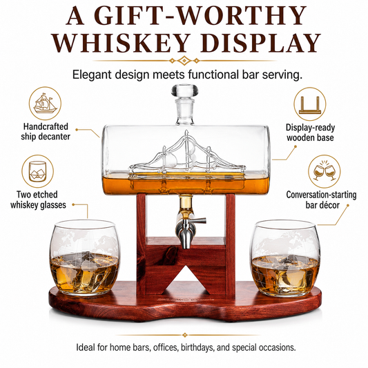 Whiskey Decanter Ship Set Premium Barware Gift Elegant Drinkware Collection-1