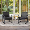 3 Piece Wicker Conversation Bistro Set Outdoor Patio Furniture Black Rattan Chairs Coffee Table For Garden Lawn Porch