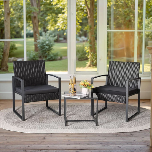 3-Piece Wicker Bistro Set with Rattan Chairs & Coffee Table