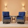 Natural Wicker Swivel Patio Chairs Set with Glass-Top Side Table