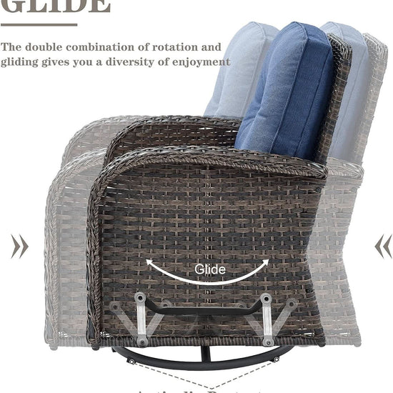 6 Piece Patio Conversation Set Brown Wicker Blue Cushions-4