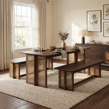 Walnut Rubberwood Dining Set – Table + 2 Benches