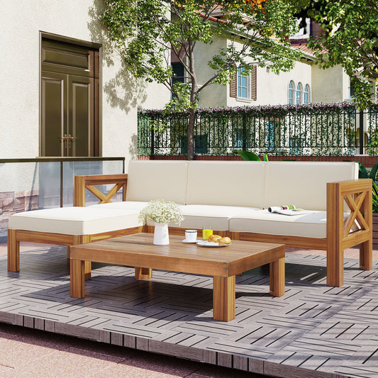 5-Piece Outdoor Sectional Sofa Set Solid Acacia Wood Beige with