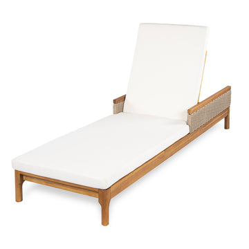 Acacia Wood Sun Chaise Lounger with Beige Cushions