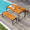 3 Piece Patio Dining Set For Six With 53 Inch Acacia Wood Table And Space Saving Benches