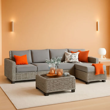 Dark Gray Wicker 6-Piece Cushioned Patio Sectional Set