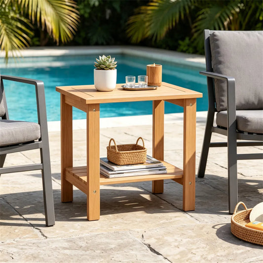 2-Tier Eucalyptus Wood Outdoor Side Table