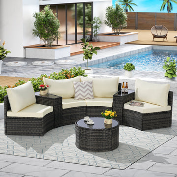 Half-Moon Sectional Set — 7 Piece Beige