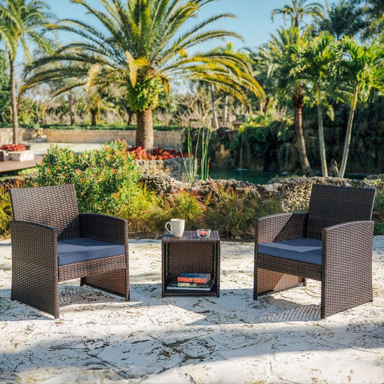 Wicker Outdoor Patio Set 3 Piece Bistro Brown Navy-1