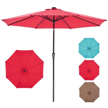 10 Ft Solar LED Patio Umbrella, Red