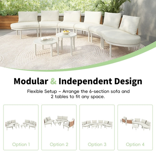 8-Piece Outdoor Sectional Sofa Set, Aluminum & Rattan-Style, Beige