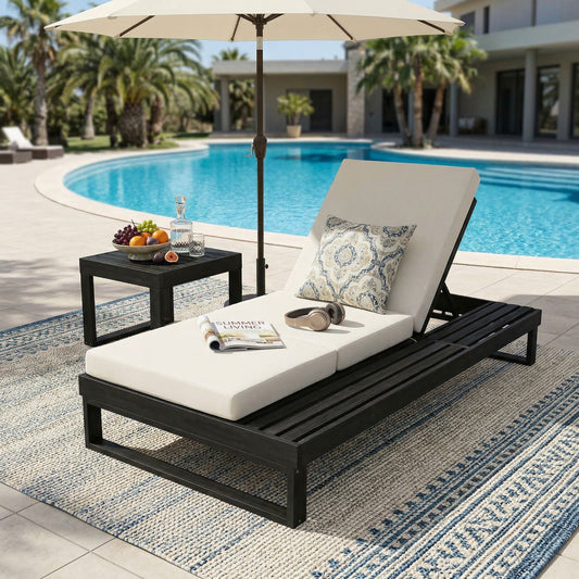 Acacia Wood 4-Position Chaise Lounge with Cushion