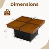 Square Floating Coffee Table with 4-Section Storage, Walnut & Black