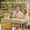Wicker Bar Set — 5-piece with slatted acacia bar table and four cushioned wicker barstools