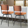 Brown PU Swivel Bar Stools with Bentwood Back, Set of 2